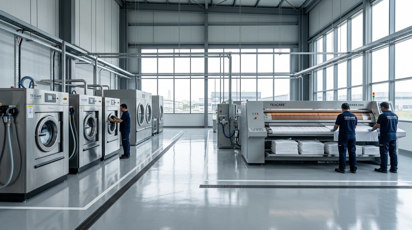 High-capacity industrial garment manufacturing showroom